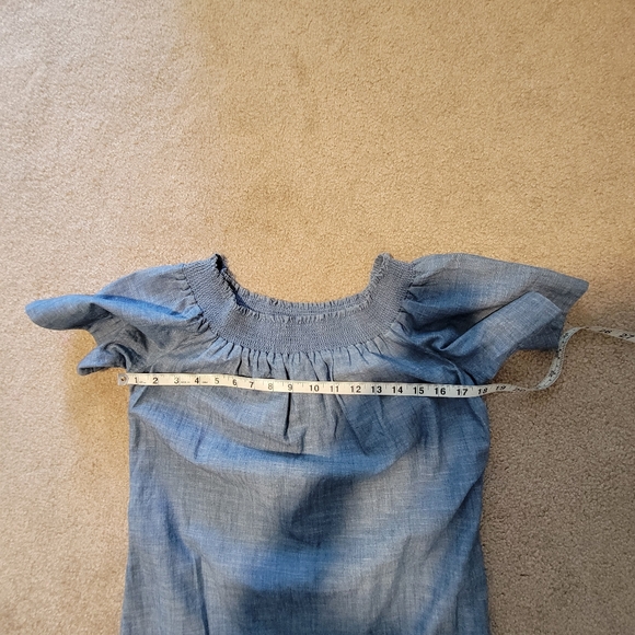 J Crew Off Shoulder Smocked Chambray Denim Dress SZ 8 - Picture 13 of 15
